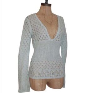 NY & Co. Pale Aqua/Mint Pointelle Knit Top Size M